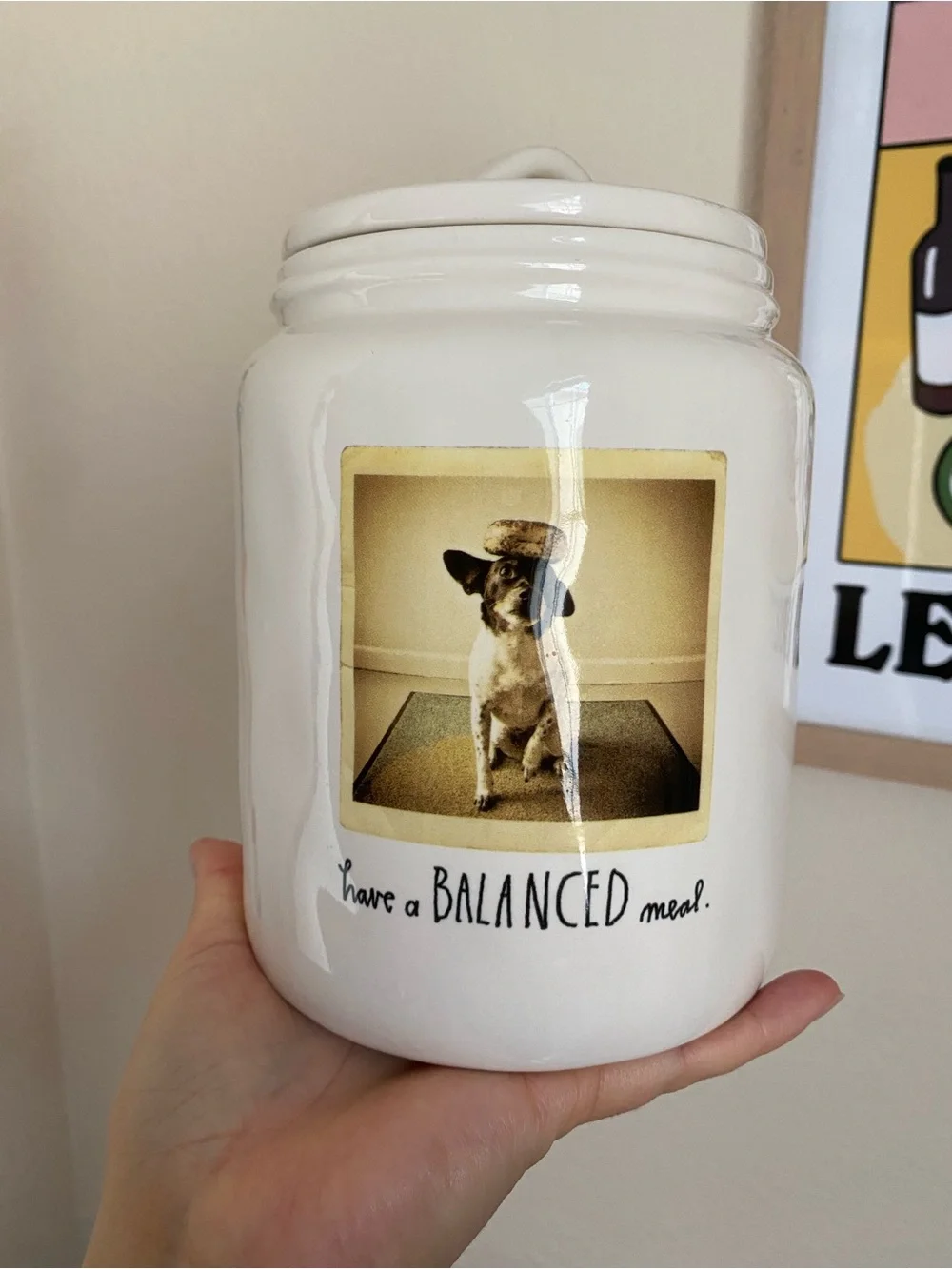 Rae Dunn - Dog treat Canister “Have a BALANCED meal”